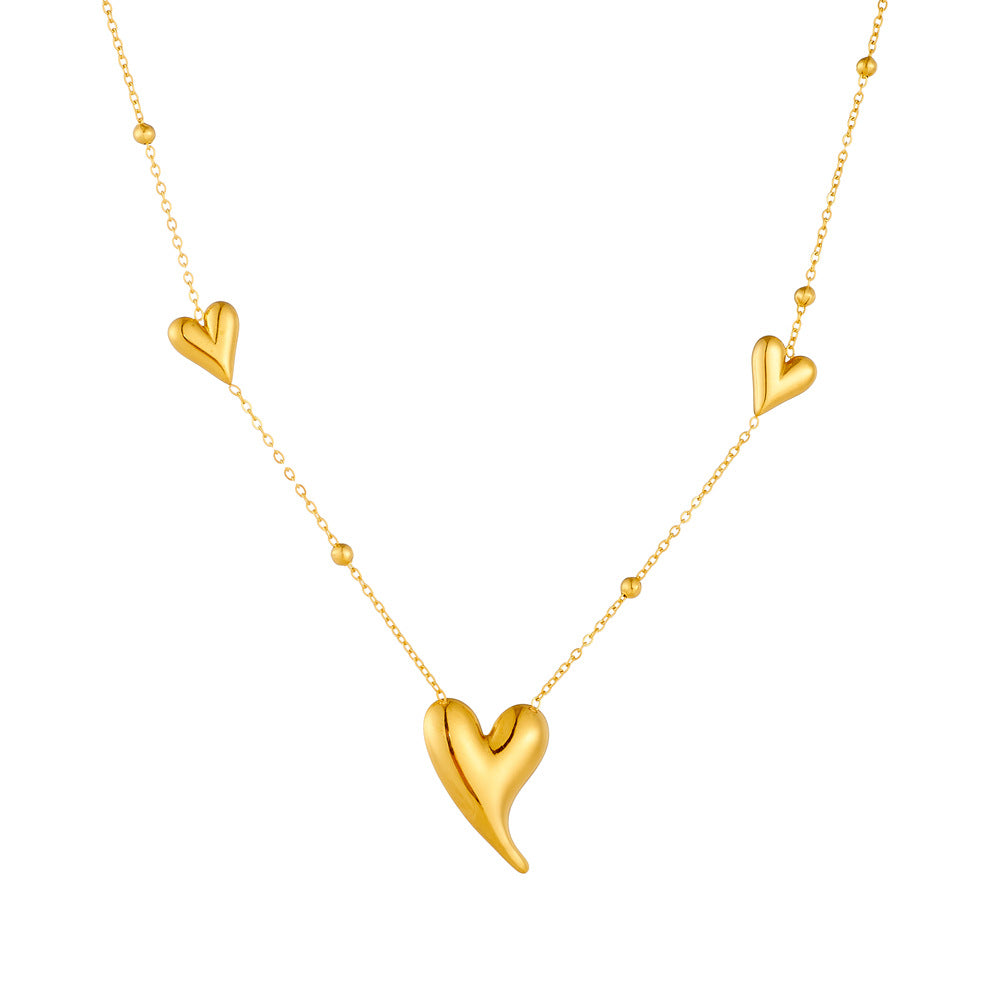 Fashionable Simple And Versatile Glossy Gold-Plated Irregular Three-Dimensional Love Accessory Chain Stainless Steel Clavicle Necklace