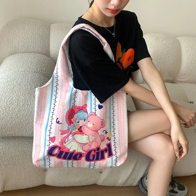 Women's Large Polyester Animal Letter Elegant Cute Streetwear Square Magnetic Buckle Tote Bag