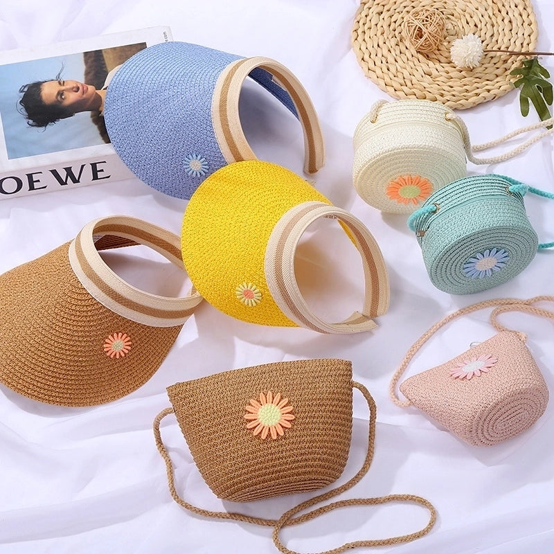 Women's Mini Straw Daisy Vintage Style Round Zipper Straw Bag