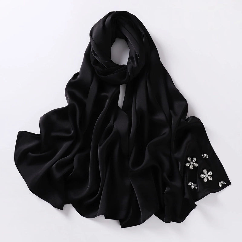 Women's Minimalist Solid Color Flower Chiffon Diamond Kerchief