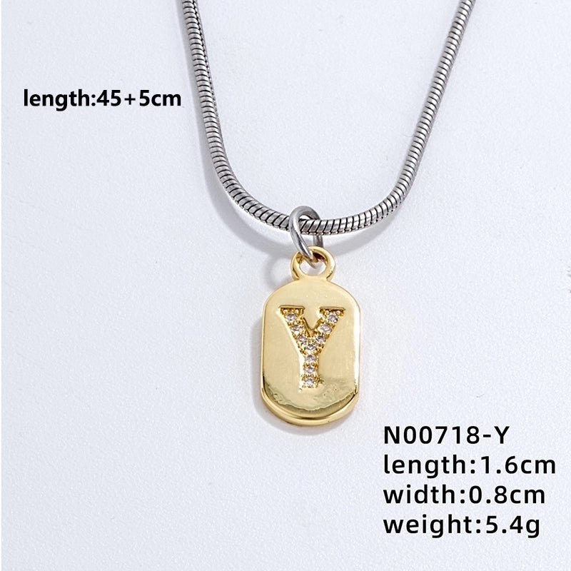 304 Stainless Steel Titanium Steel Gold Plated Minimalist Plating Chain Inlay Letter Zircon Pendant Necklace