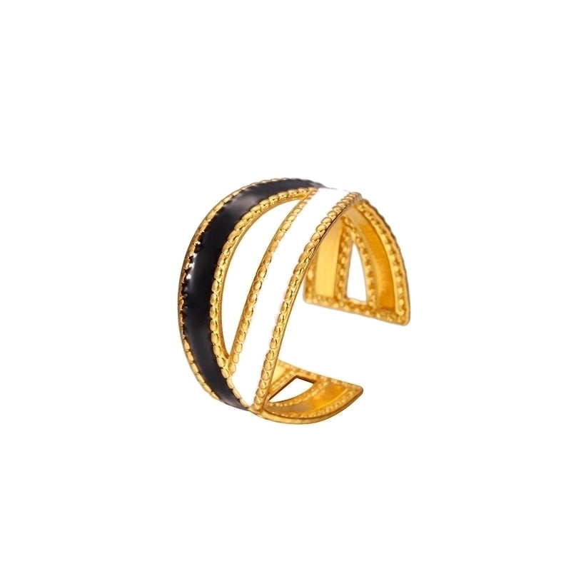 Vintage Style Color Block Stainless Steel 18K Gold Plated Plating Open Rings