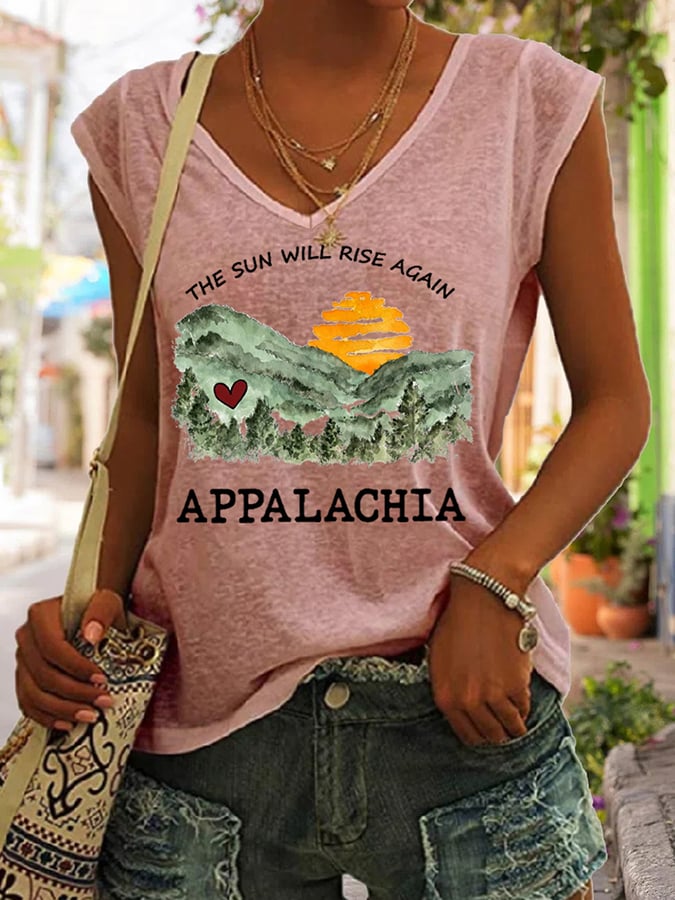 Women's Appalachia Strong. The Sun Will Rise Again Printed Casual Tank Top