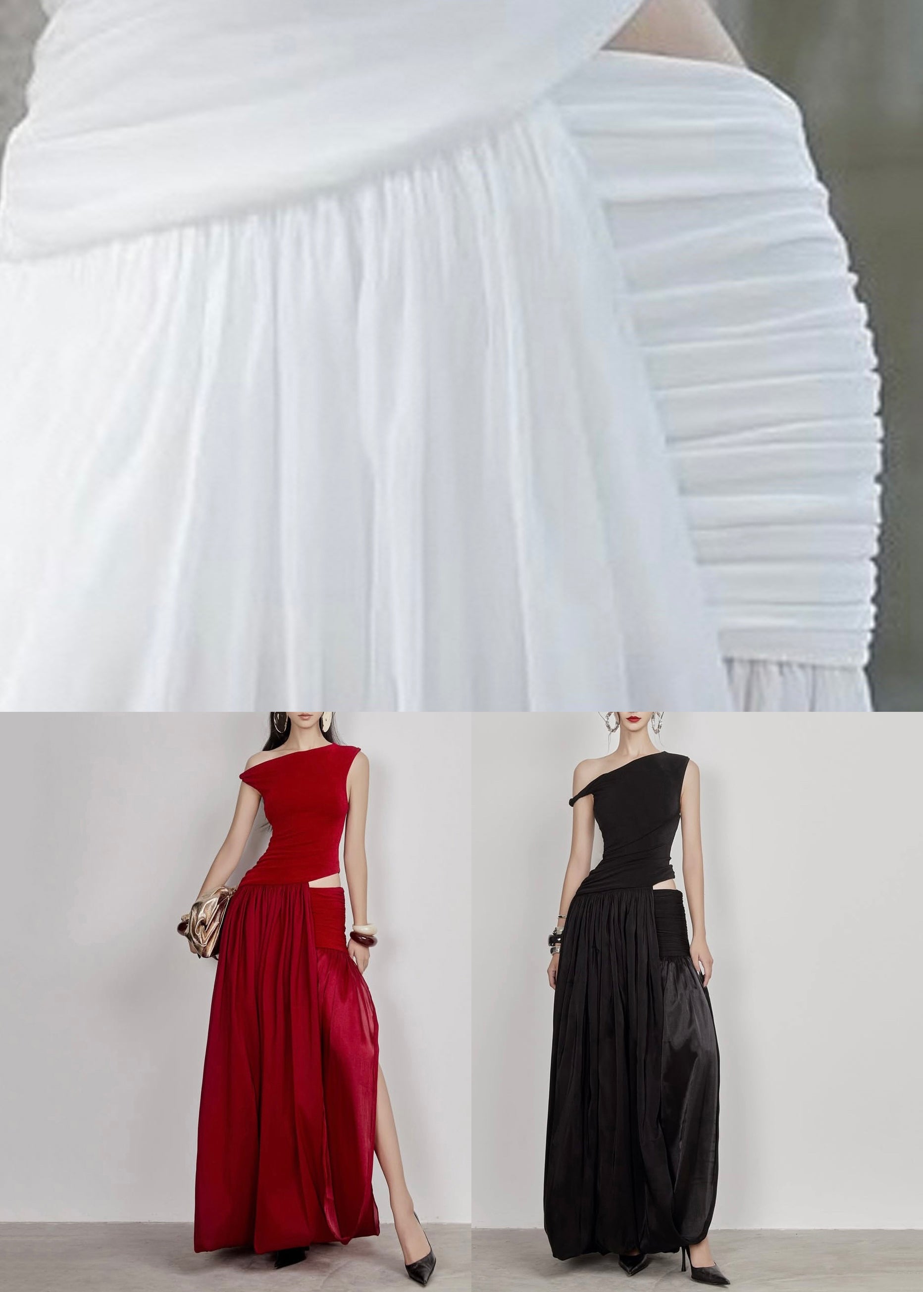 Black Side Open Solid Cotton Long Dress Cold Shoulder Sleeveless