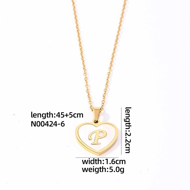 304 Stainless Steel Casual Minimalist Plating Inlay Letter Heart Shape Shell Pendant Necklace