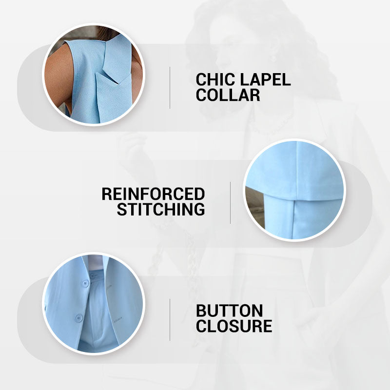 💖Women’s Stylish Sleeveless Blazer & High-Waisted Pants Set