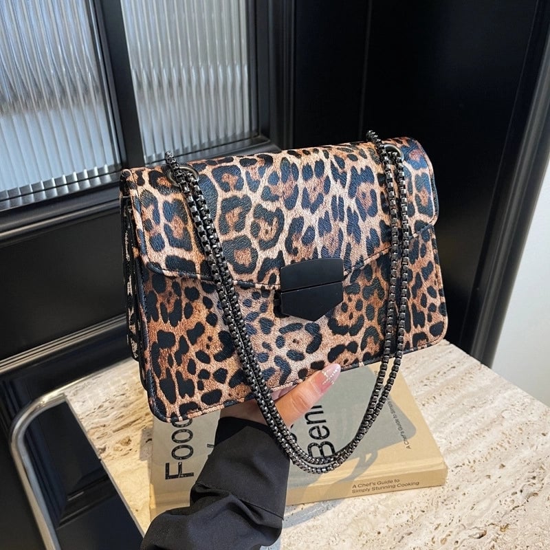 Women's Small Pu Leather Leopard Vintage Style Square Magnetic Buckle Shoulder Bag Crossbody Bag