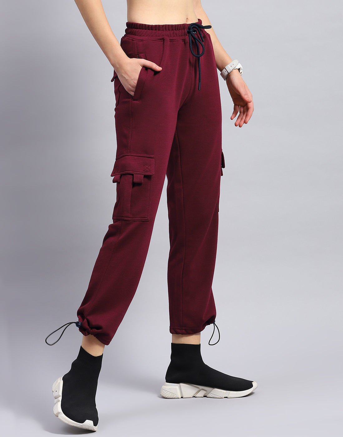 Women Maroon Solid Regular Fit Lower