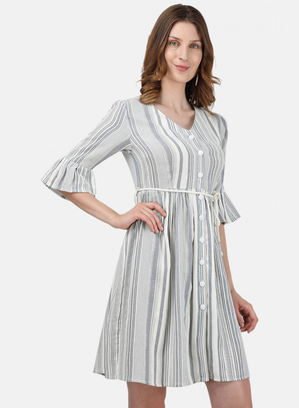 Womens Off White & Grey Stripe Tunic