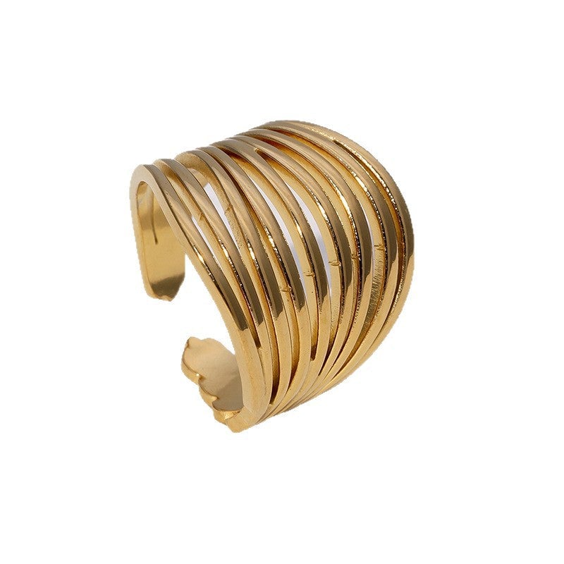 Simple Lines Geometric Stainless Steel Open Ring Hollow Cold Style Gold-Plated Personality Ring For Women