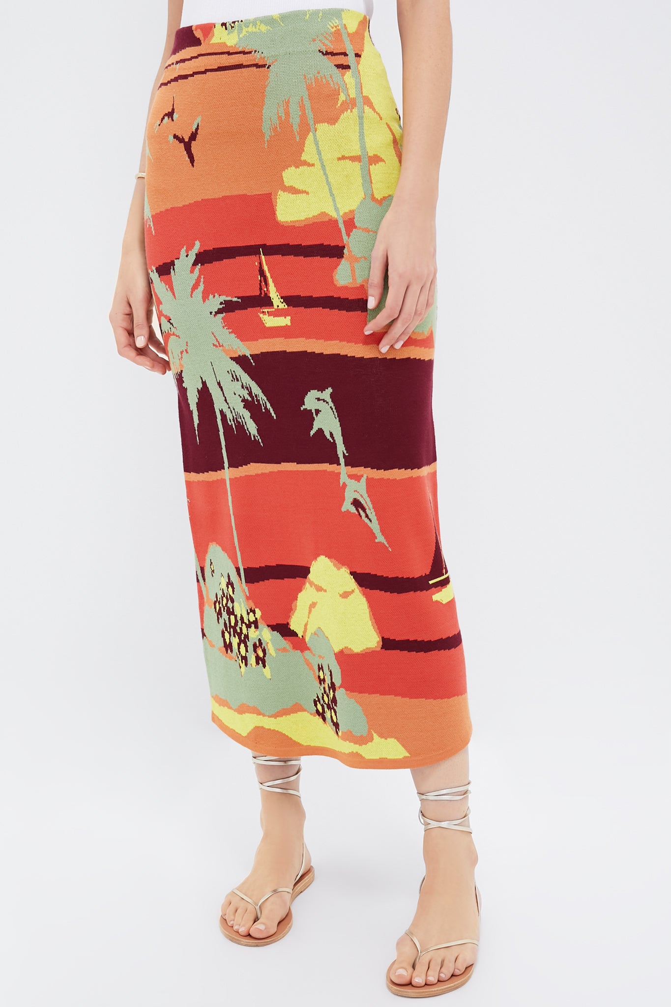 Multi Palm Island Knit Skirt