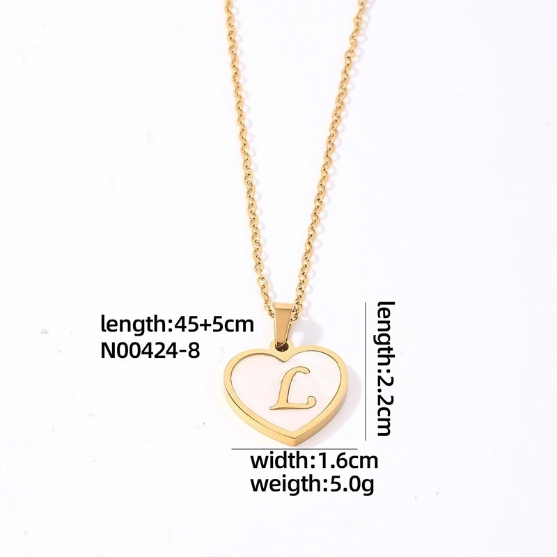 304 Stainless Steel Casual Minimalist Plating Inlay Letter Heart Shape Shell Pendant Necklace