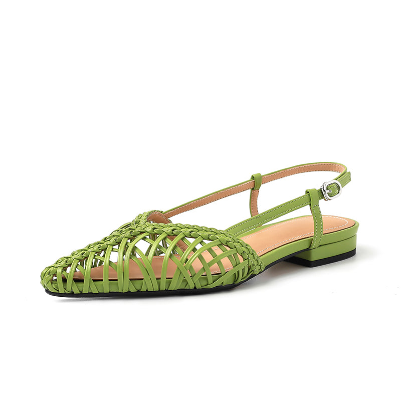 Women's Woven Pointed Toe Slingback Flat Sandals Breathable Summer Shoes in Green/Silver/Yellow/Gunmetal