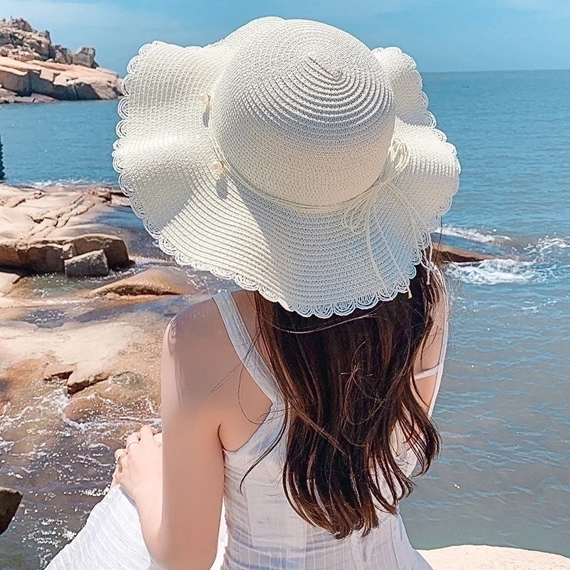 Women's Sweet Pastoral Color Block Bowknot Side Of Fungus Straw Hat