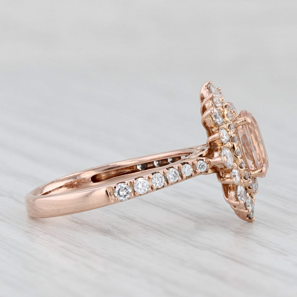 1.24ctw Morganite Diamond Halo Engagement Ring 14k Rose Gold Size 6