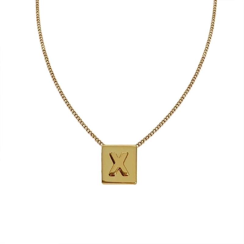 Minimalist Letter Square Titanium Steel Necklace 1 Piece