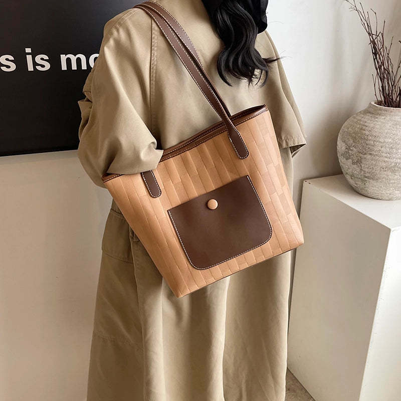 Women's Pu Leather Solid Color Classic Style Square Zipper Tote Bag