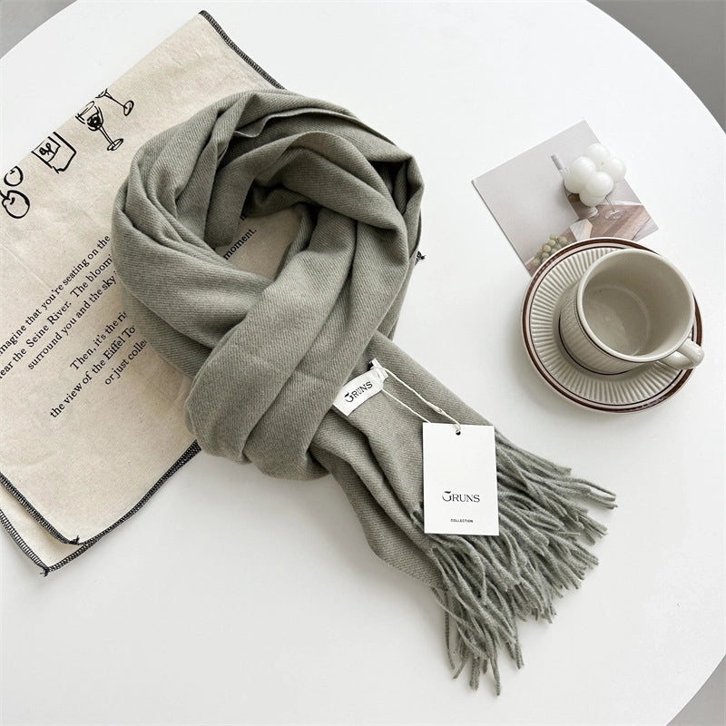Women's Elegant Minimalist Solid Color Imitation Cashmere Tassel Scarf