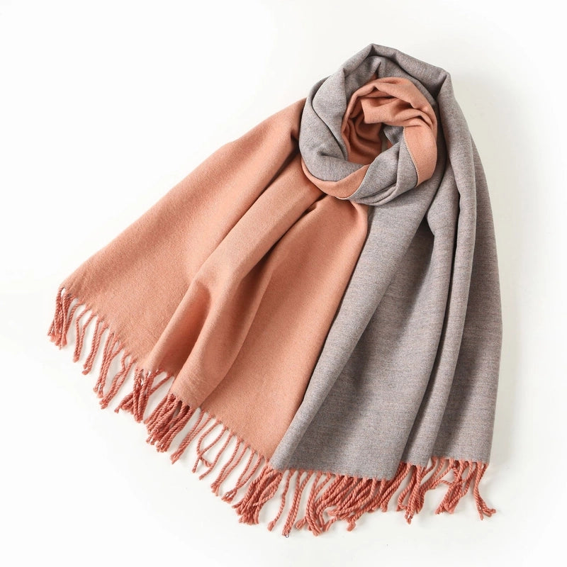 Women's Elegant Minimalist Color Block Imitation Dehaired Angora Tassel Scarf