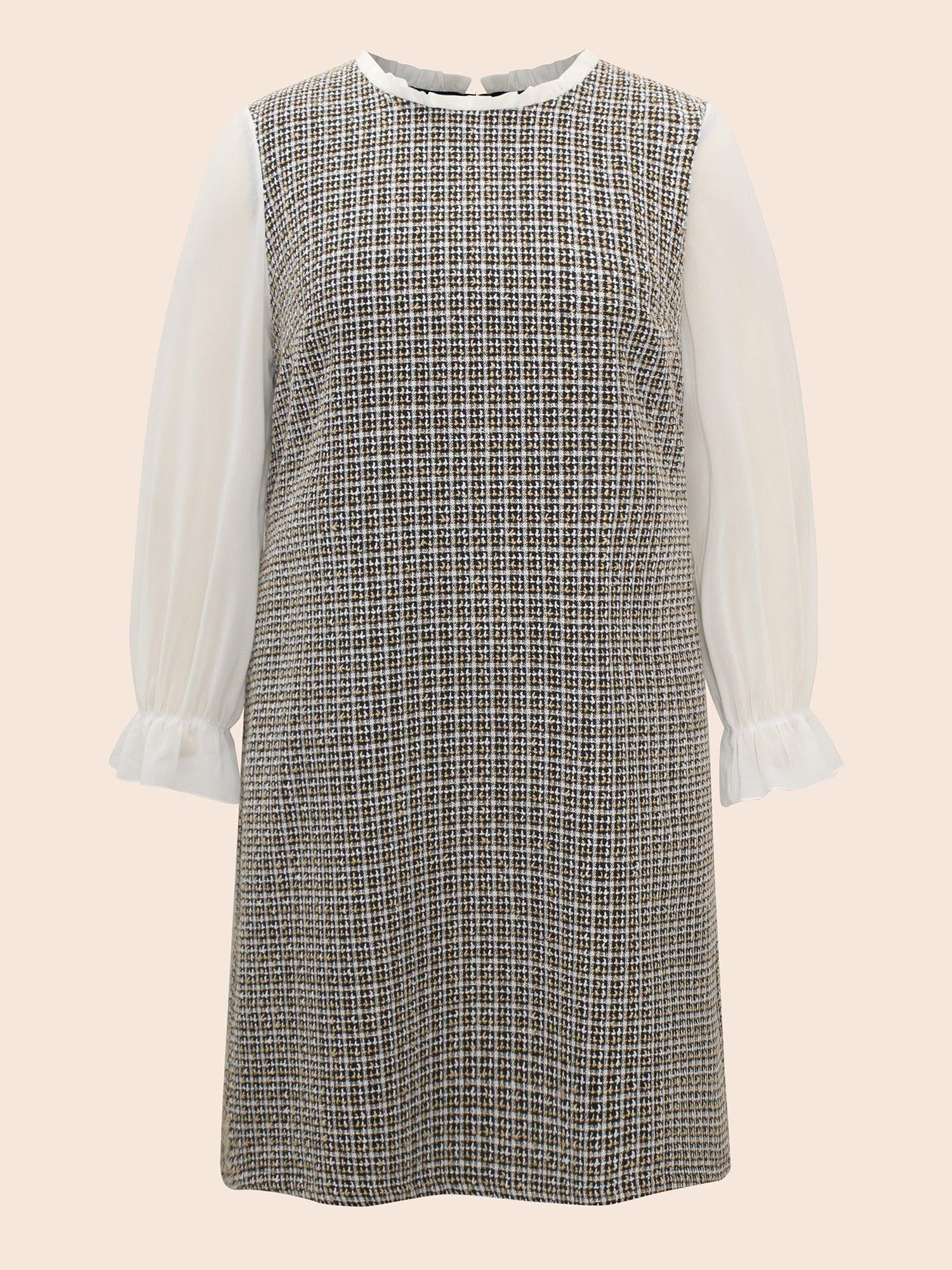 Tweed Patchwork Ruffle Trim Dress