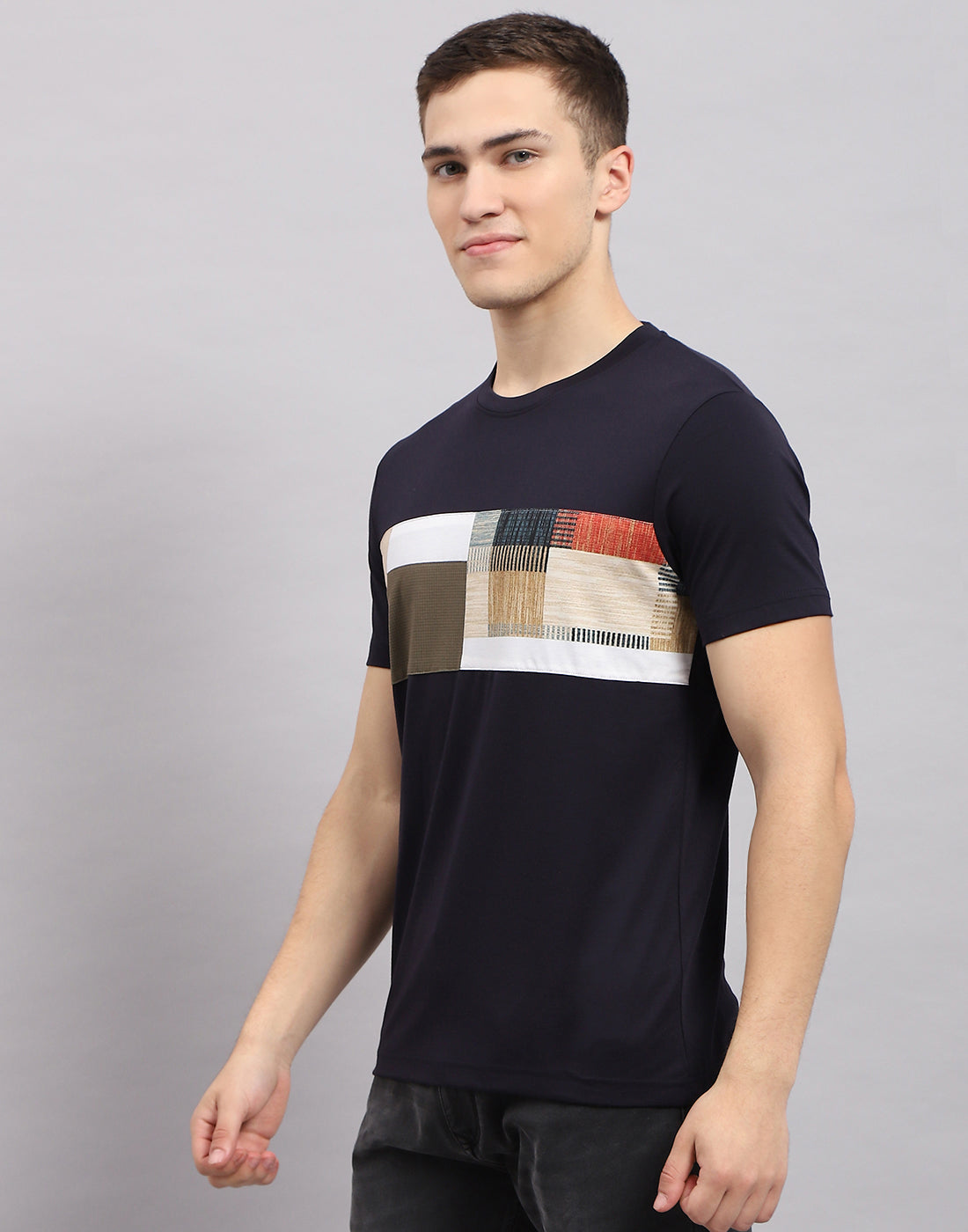 Men Black Printed Round Neck Half Sleeve T-Shirt