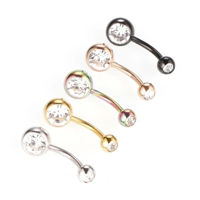 2 Pieces Fashion Geometric Stainless Steel Inlay Zircon Belly Ring