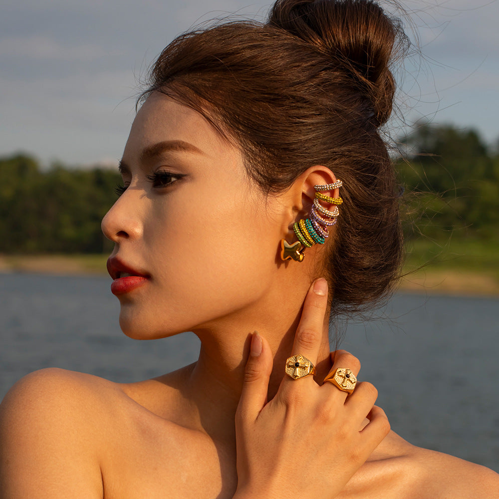 IG Style Snake Geometric Stainless Steel 18K Gold Plated Earrings