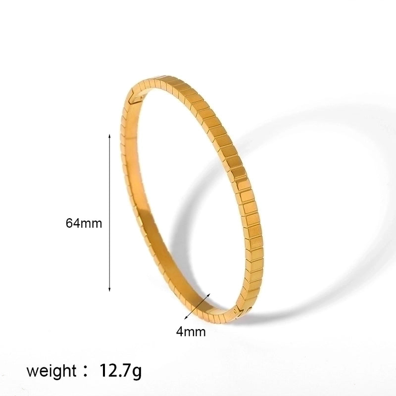 Minimalist Rectangle Stainless Steel Polishing Plating Inlay Zircon 18k Gold Plated Bangle