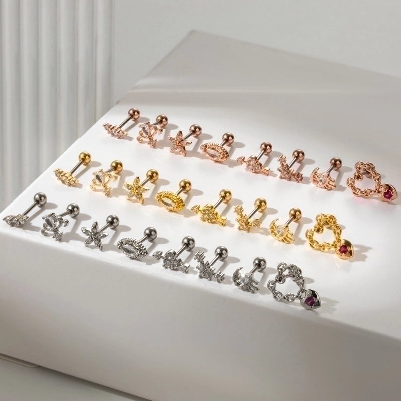 1 Piece Ear Cartilage Rings & Studs Sweet Heart Shape Flower 316L Stainless Steel  Copper Plating Inlay Zircon Ear Cartilage Rings & Studs