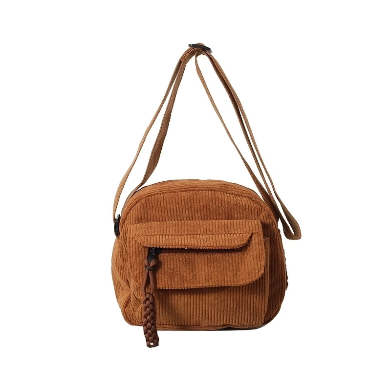 Women's Corduroy Solid Color Classic Style Square Zipper Shoulder Bag