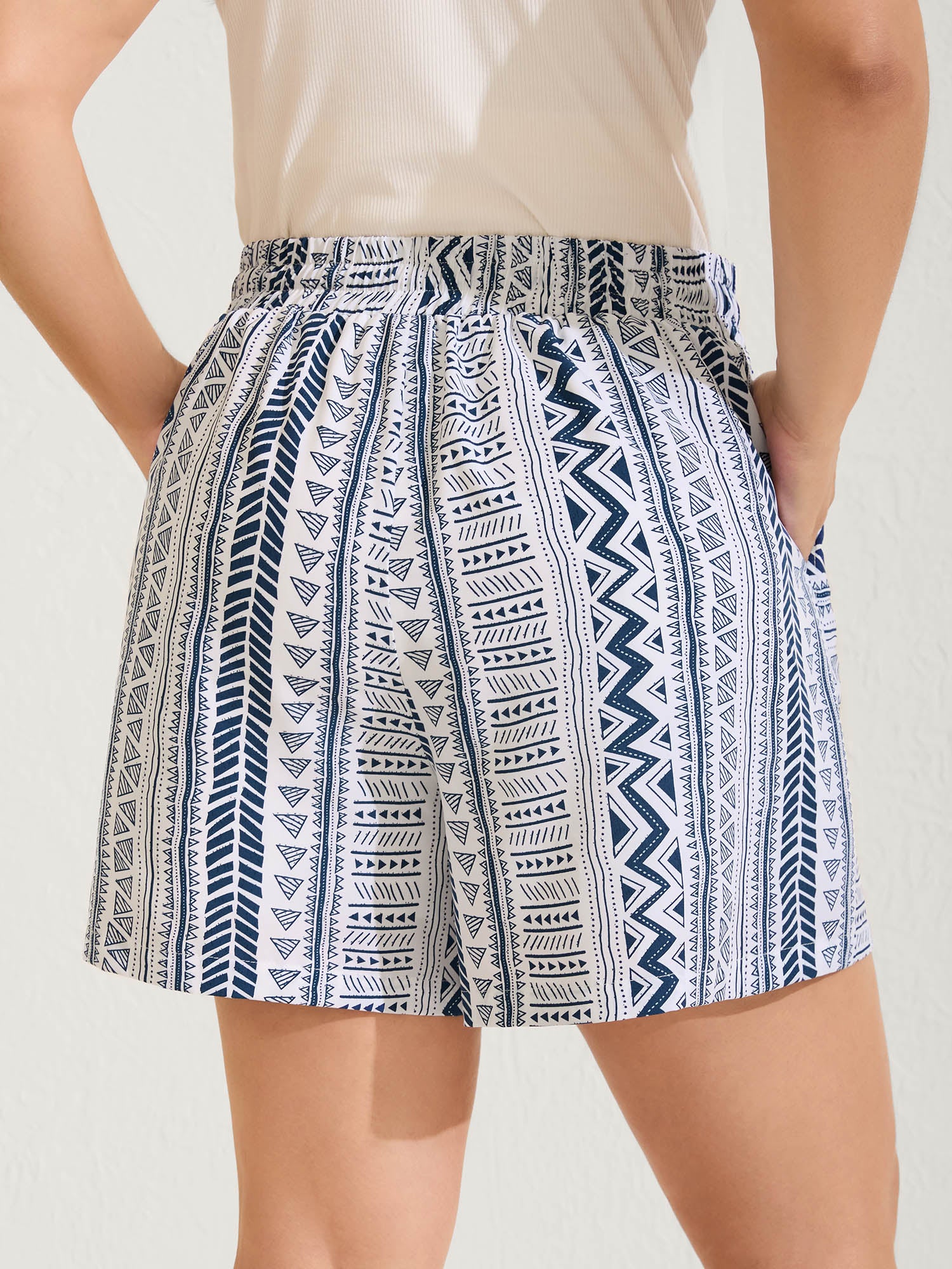 Boho Stripe Drawstring Straight-Leg Shorts