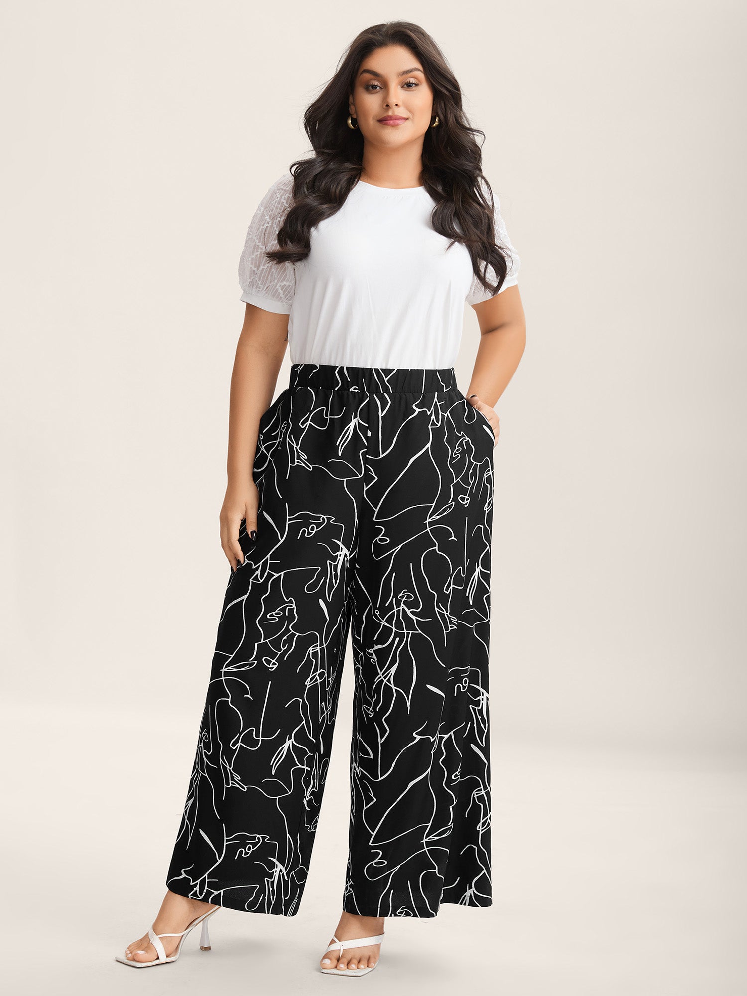 Abstract Print Flowy Wide-Leg Pants