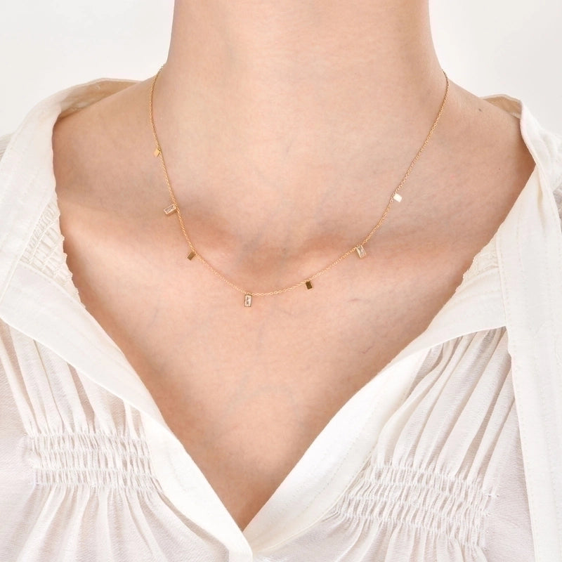 201 Stainless Steel Fairy Style Minimalist Plating Inlay Triangle Square Water Droplets Zircon Necklace