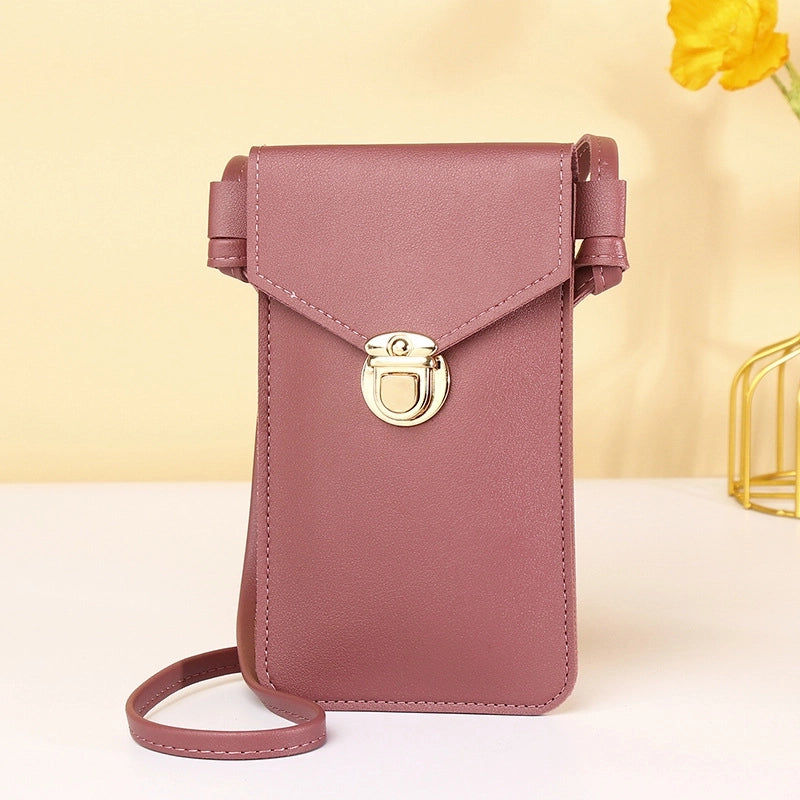 Women's Small Pu Leather Solid Color Elegant Square Lock Clasp Phone Wallets