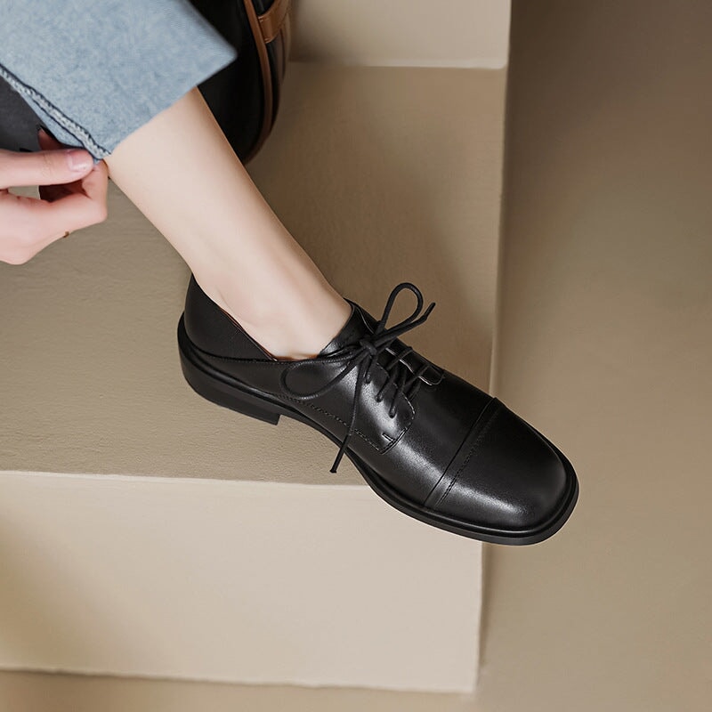 Cap Toe Derby Shoes For Women Block Heel Normal Fit in Brown/Black