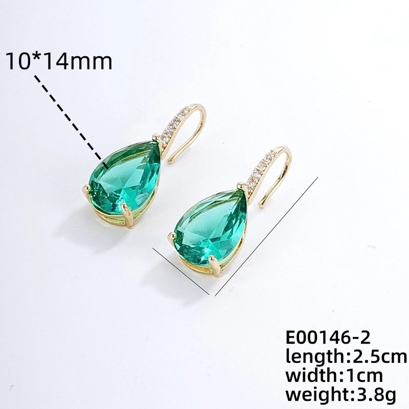 1 Pair Glam Lady Water Droplets Plating Inlay Copper Zircon Gold Plated Drop Earrings