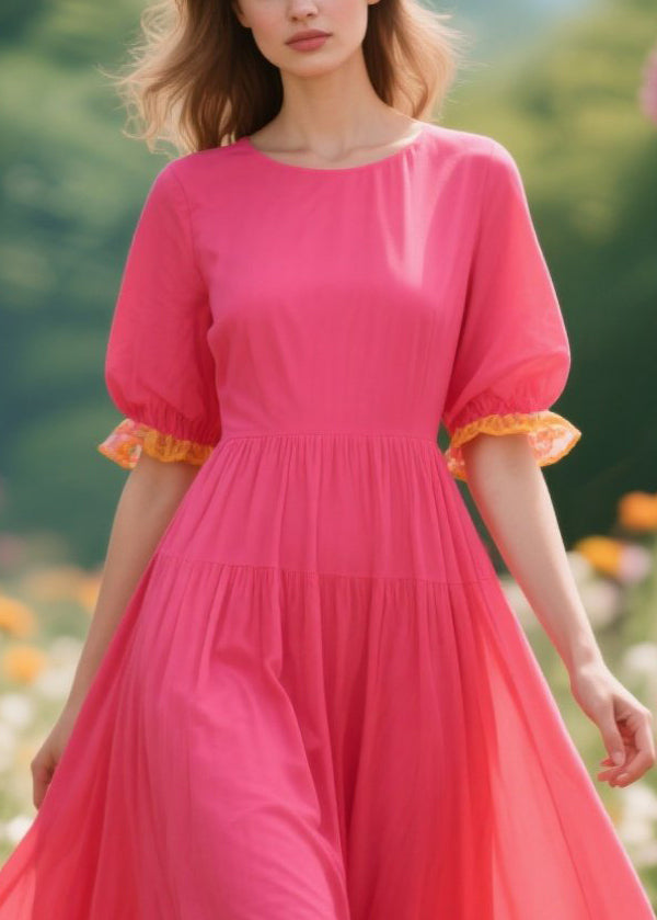 Art Rose Oversized Patchwork Cotton Maxi Dress Summer