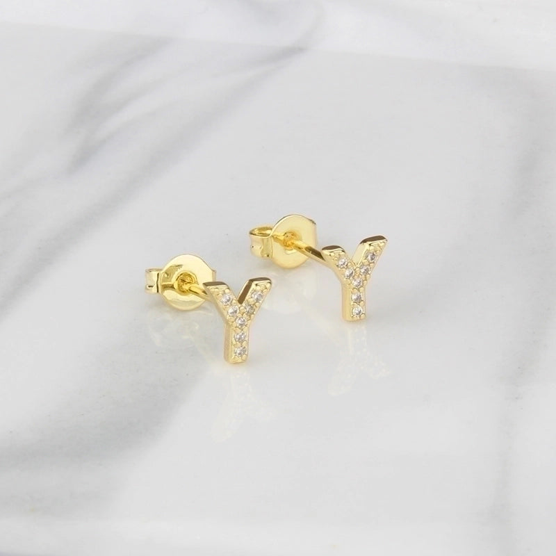 1 Pair Fashion Letter Inlay Copper Zircon Gold Plated Ear Studs