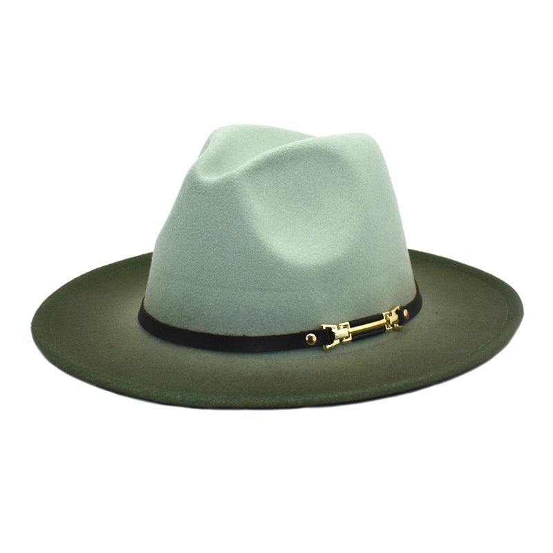 Unisex Fashion Color Block Gradient Color Flat Eaves Fedora Hat
