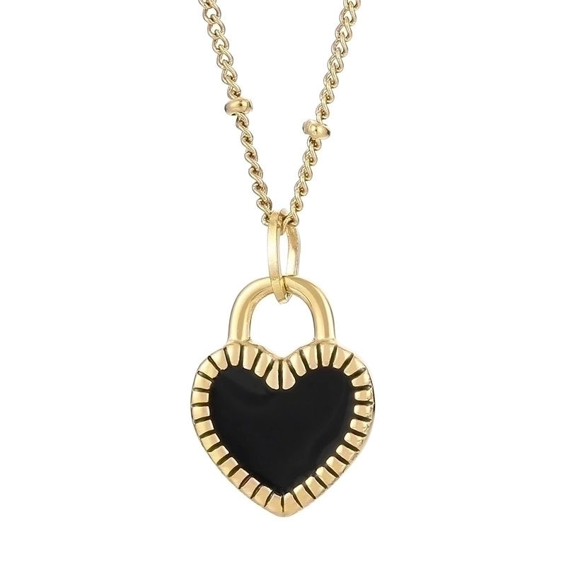 Minimalist Heart Shape Titanium Steel Resin 18K Gold Plated Inlay Pendant Necklace