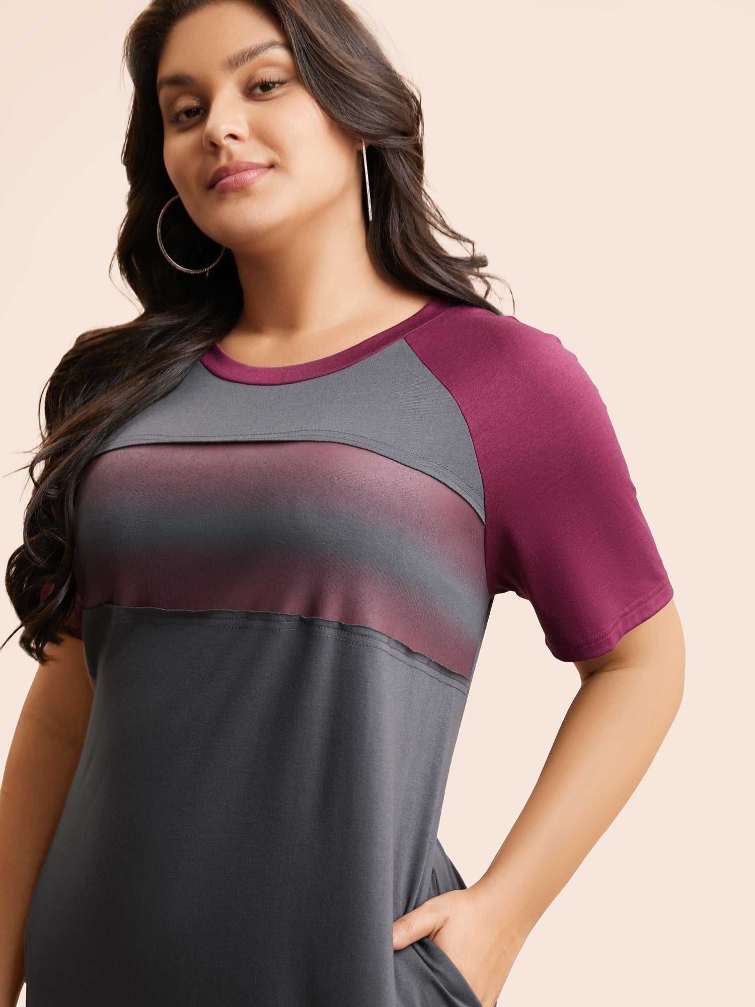 Ombre Contrast Patchwork Split Hem Dress