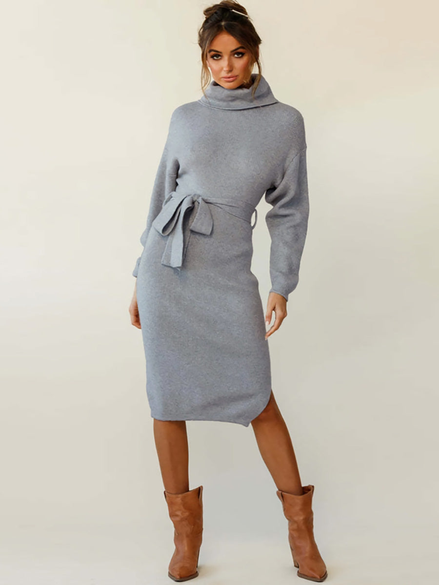 High Neck Lace-Up Knit Dress(4 colors)