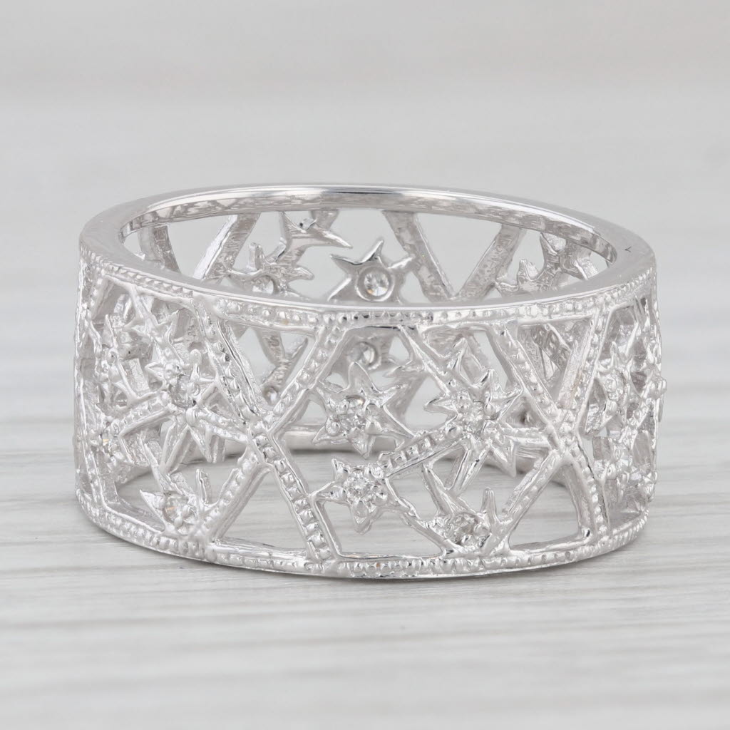 0.12ctw Diamond Stars Openwork Ring 14k White Gold Size 7.75 Band