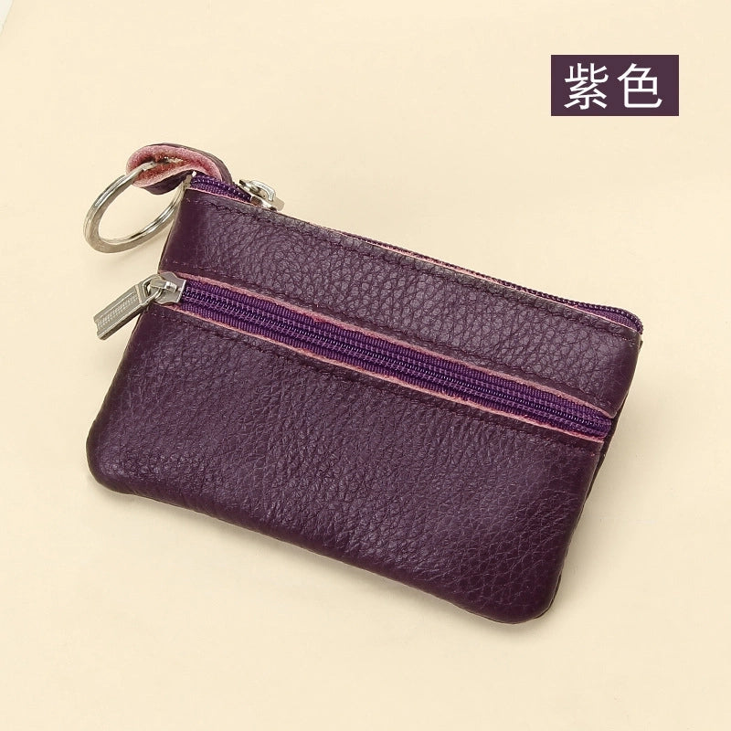 Women'S Solid Color Leather Coffee Royal Blue Apricot Zipper Wallets