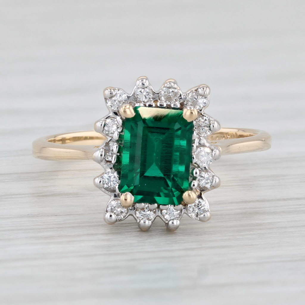 1.18ctw Lab Created Emerald Diamond Halo Ring 14k Yellow Gold Size 6 Engagement