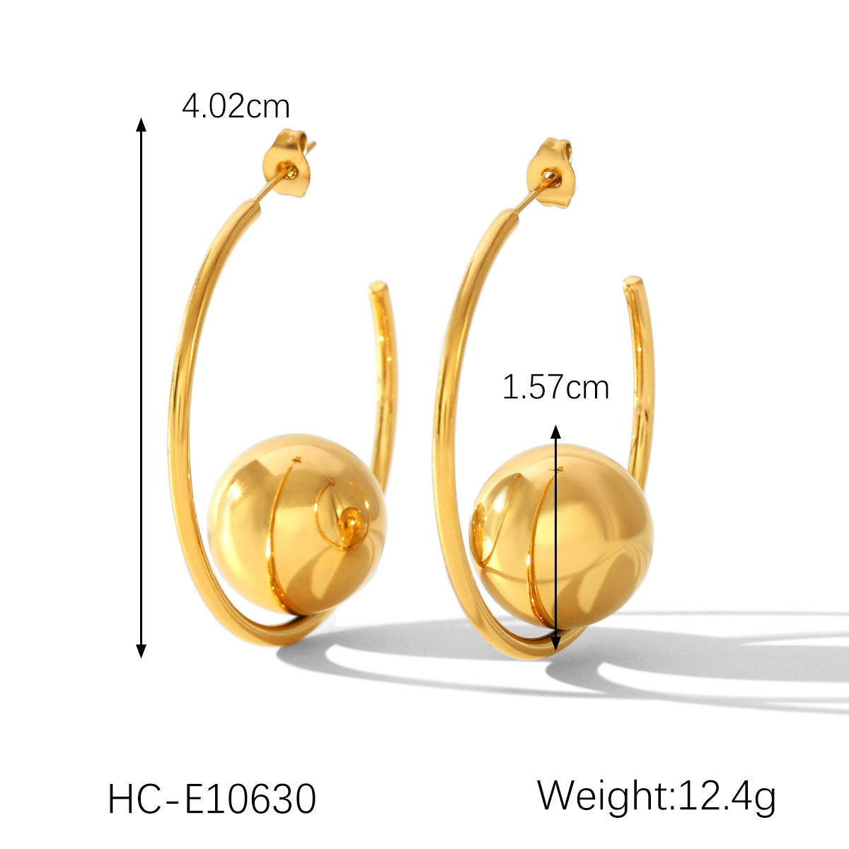 Stainless Steel Hoop Earrings Niche Design Spherical Earrings Female Fashion Personality Titanium Steel Earrings
