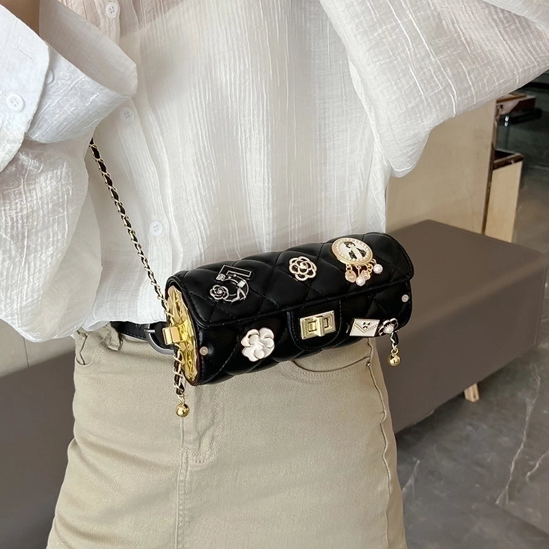 Women's Medium All Seasons Pu Leather Flower Streetwear Square Lock Clasp Shoulder Bag