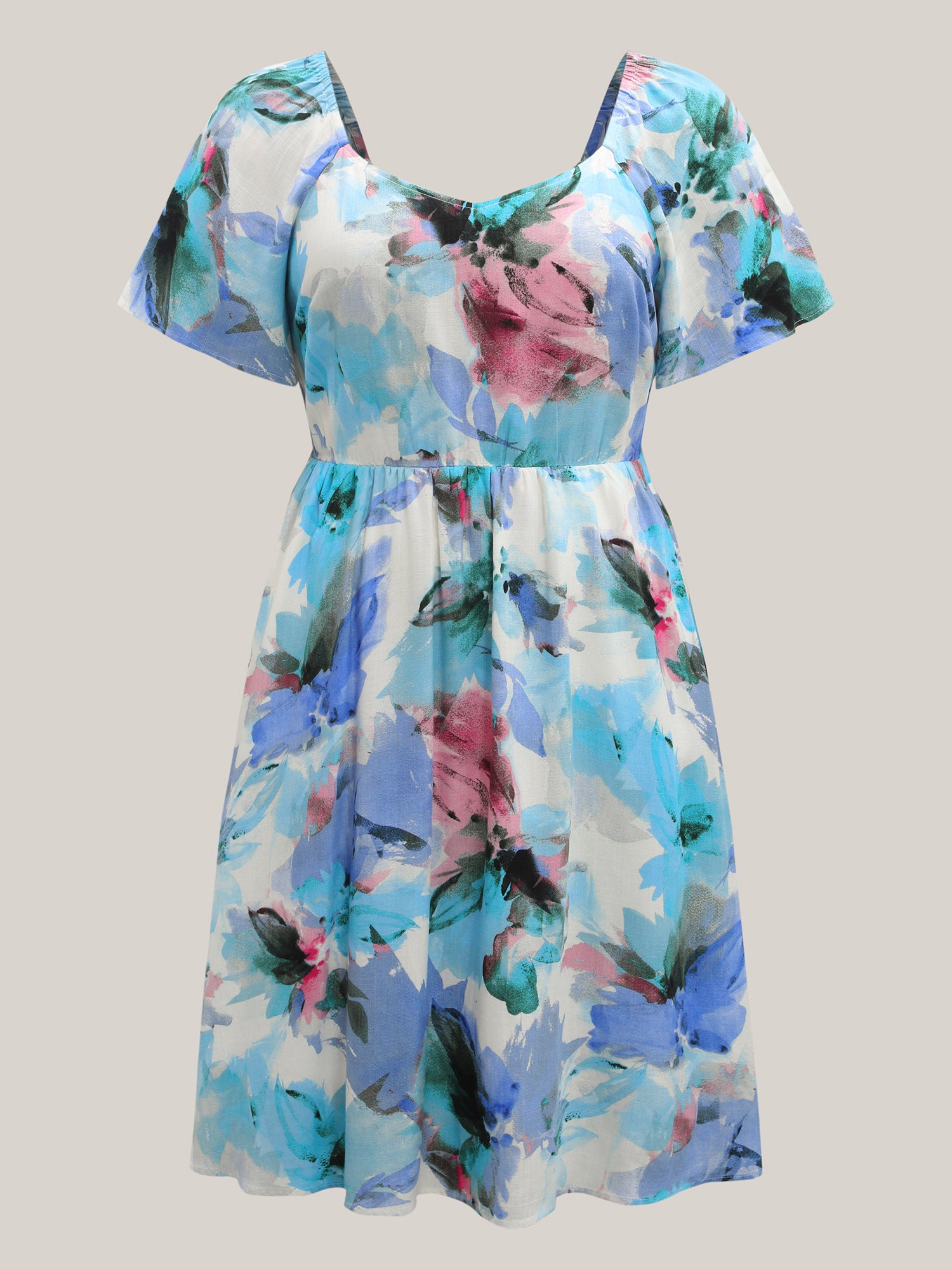 Floral Print Sweetheart Neck Pockets Midi Dress