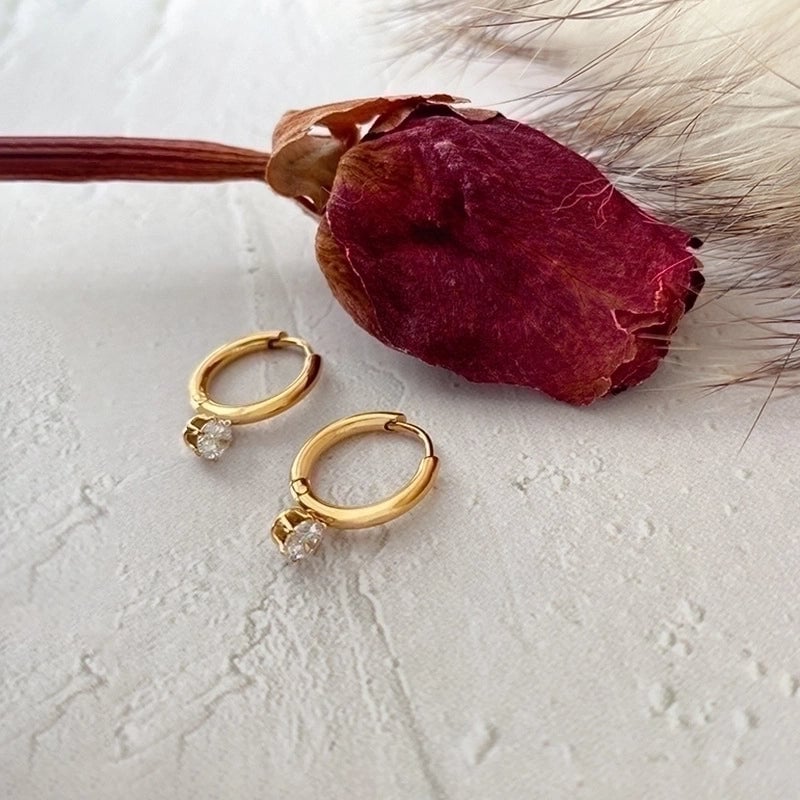 Lady Geometric Titanium Steel Gold Plated Zircon Earrings 1 Pair