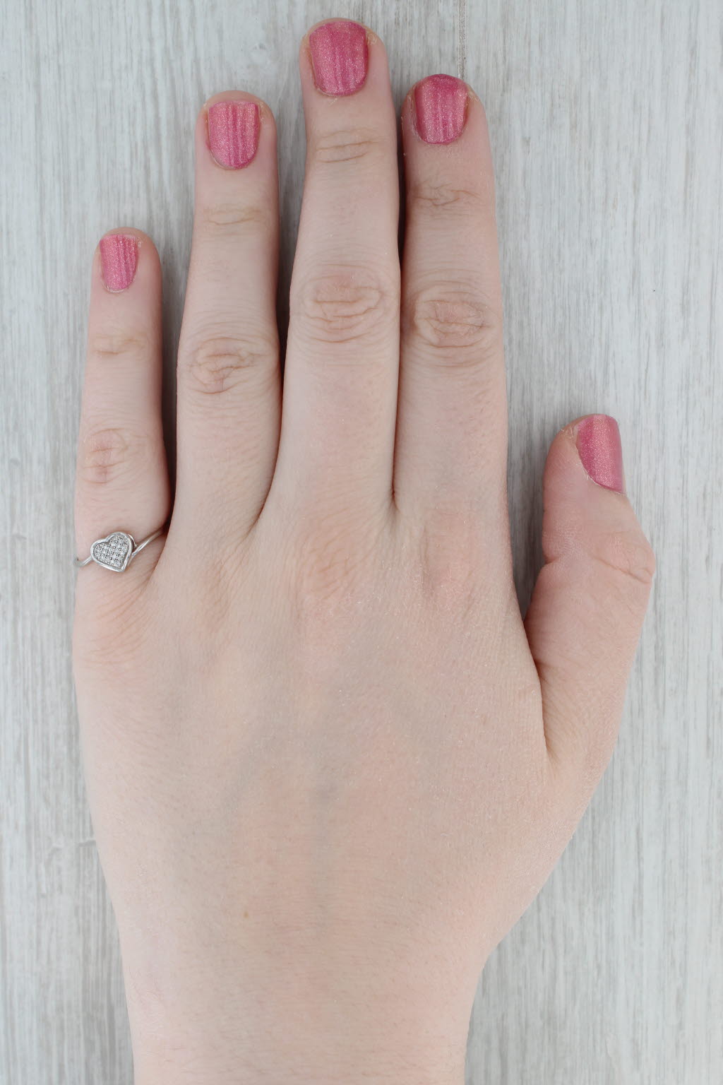 Pave Diamond Heart Ring 10k White Gold Bypass Size 7.25